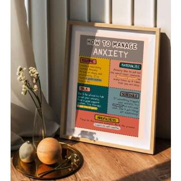 LOLUIS Mental Health Poster, Boho Therapy Tools Educational Supplies Art Print Classroom School Office Decor (How To Manage Anxiety, Unframed 8"x10")