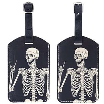 GIPOUTY Skull Luggage Tag for Suitcase, Halloween Leather Luggage Tag with ID Privacy Cover for Suitcase Travel Bag