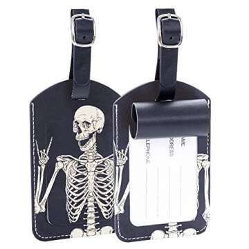 GIPOUTY Skull Luggage Tag for Suitcase, Halloween Leather Luggage Tag with ID Privacy Cover for Suitcase Travel Bag
