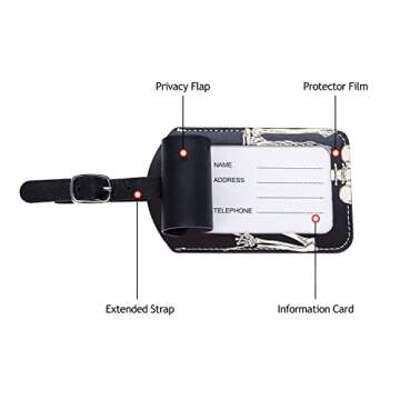 GIPOUTY Skull Luggage Tag for Suitcase, Halloween Leather Luggage Tag with ID Privacy Cover for Suitcase Travel Bag