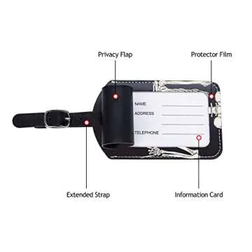 GIPOUTY Skull Luggage Tag for Suitcase, Halloween Leather Luggage Tag with ID Privacy Cover for Suitcase Travel Bag