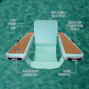 BOTE Hangout Suite Floating Chair, for Pool Beach Lake Boat Float, Adults Family Friendly, 4FT Multi...