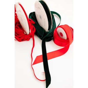 Merry Market 3 Roll Set Premium Christmas Ribbon, Minimal Holiday Gift Wrapping, 60 Yards, Red Velve...