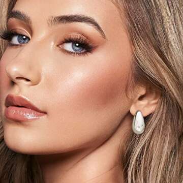 Chunky Gold Hoop Earrings for Women, Lightweight Teardrop Hoops Earrings with 18K Real Gold Plated, Hypoallergenic Earrings Waterdrop Hollow Open Jewelry for Women (Silver)