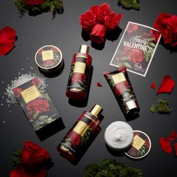 Valentines Day Gifts for Her - Exotic Rose Valentine Gift Basket for Women, Spa Bath and Body Gift S...