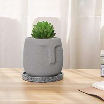 Modern Grey Concrete Head Design Plant Pot - MyGift