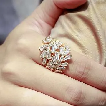 Lavencious Art Cocktail Fashion Ring Size Adjustable from 6-8.5 Cubic Zirconia Jewelry For Women (Go...