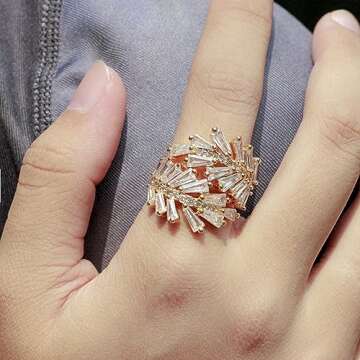 Lavencious Art Cocktail Fashion Ring Size Adjustable from 6-8.5 Cubic Zirconia Jewelry For Women (Gold)