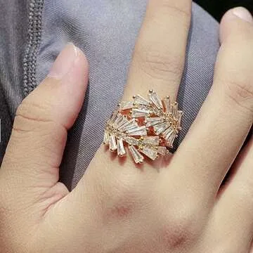 Lavencious Art Cocktail Fashion Ring Size Adjustable from 6-8.5 Cubic Zirconia Jewelry For Women (Gold)