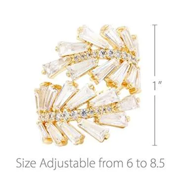 Lavencious Art Cocktail Fashion Ring Size Adjustable from 6-8.5 Cubic Zirconia Jewelry For Women (Gold)