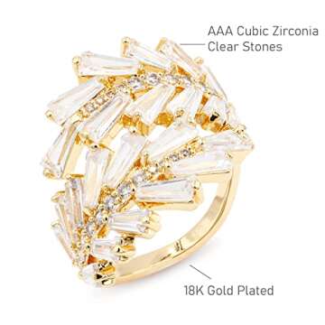 Lavencious Art Cocktail Fashion Ring Size Adjustable from 6-8.5 Cubic Zirconia Jewelry For Women (Gold)