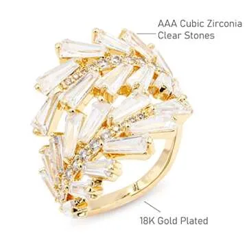 Lavencious Art Cocktail Fashion Ring Size Adjustable from 6-8.5 Cubic Zirconia Jewelry For Women (Gold)