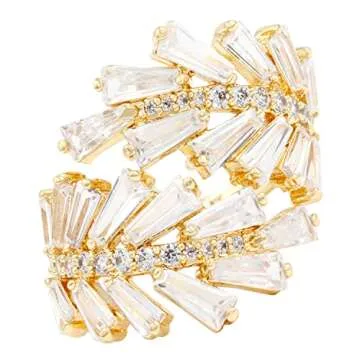 Lavencious Art Cocktail Fashion Ring Size Adjustable from 6-8.5 Cubic Zirconia Jewelry For Women (Gold)