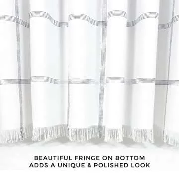 HALL & PERRY Shower Curtain with Fringe Tassels in Ellis Design- White Fabric with Black Grid Lines 100% Cotton 72/''x84/'', Ellis White and Black