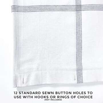 HALL & PERRY Shower Curtain with Fringe Tassels in Ellis Design- White Fabric with Black Grid Lines 100% Cotton 72/''x84/'', Ellis White and Black