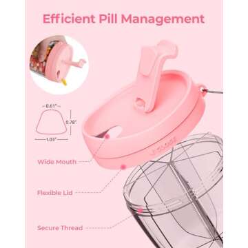 Cute Pill Dispenser with 7 Large Compartments, Portable Pill Bottle Organizer with Wide Opening for Easy Use, Anti-Mix Pill Organizer for Travel, BPA-Free Pill Container, Pink