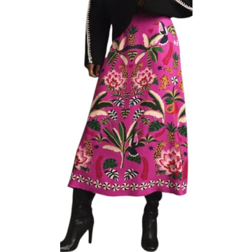 colarat Women's Floral Printed Midi Skirt Casual High Waist Zipper A Line Vintage Long Boho Skirt Dr...