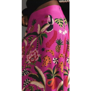 colarat Women's Floral Printed Midi Skirt Casual High Waist Zipper A Line Vintage Long Boho Skirt Dress (Large, Floral)