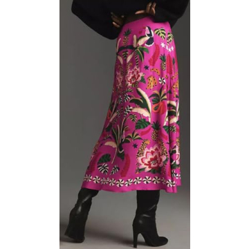 colarat Women's Floral Printed Midi Skirt Casual High Waist Zipper A Line Vintage Long Boho Skirt Dress (Large, Floral)