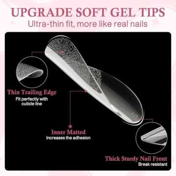 Luckyfairy Medium Almond Nail Tips - 504pcs Soft Gel Tips