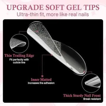 Luckyfairy Medium Almond Nail Tips - 504pcs Soft Gel Tips