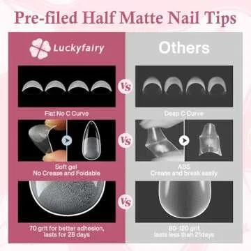 Luckyfairy Medium Almond Nail Tips - 504pcs Soft Gel Tips
