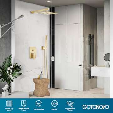 gotonovo Rainfall Bathroom Shower System Rain Shower Head and Handle Set Wall Mounted Shower Complet...