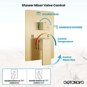 gotonovo Rainfall Bathroom Shower System Rain Shower Head and Handle Set Wall Mounted Shower Complete Combo Solid Brass Pressure Balancing Shower Mixer Valve 10 Inch Brushed Gold