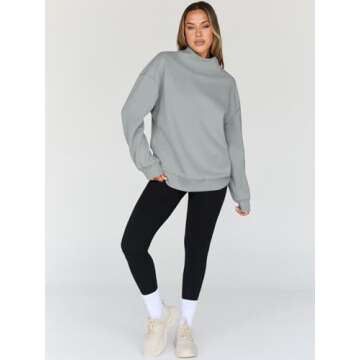 Trendy Queen Womens Oversized Sweatshirts Turtleneck Pullover Long Sleeve Hoodies Tops Fall Fashion Outfits 2024 Clothes GreyGreen M