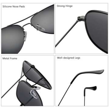 Ziwanule Polarized Aviator Sunglasses for Men Metal Mens Sunglasses Driving Unisex Classic Sun Glasses for Men/Women Black