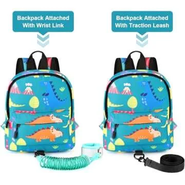 Accmor Toddler Harness Backpack Leash, 2 Pack Cute Dinosaur Kids Backpacks with Anti Lost Wrist Link, Mini Child Backpack Leashes Tether Rein for Baby Boys to Zoo Outdoor Travel
