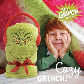 Department 56 Snowpinions Grinch SnowThrow Holiday Fleece Blanket, Christmas Throws Warm Cozy Soft Blanket Sherpa Holiday Gift, 60 by 45 Inches, Multicolor