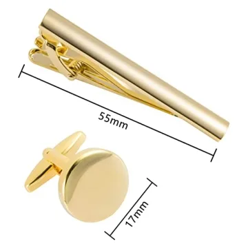 GWD Gold Cufflinks and Tie Clip Set for Men Wedding Gift