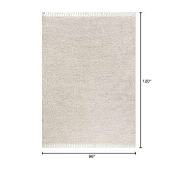 JONATHAN Y MCR100D-8 Mercer Shag Plush Tassel Indoor Area-Rug Bohemian Modern Contemporary Solid Easy-Cleaning Bedroom Kitchen Living Room, 8 X 10, Cream with Tassel