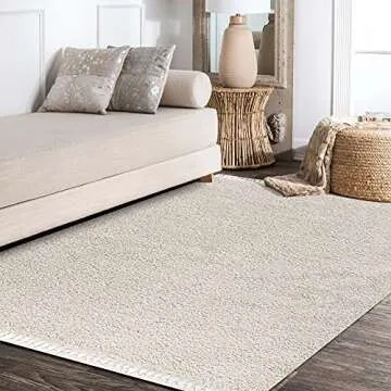 JONATHAN Y MCR100D-8 Mercer Shag Plush Tassel Indoor Area-Rug Bohemian Modern Contemporary Solid Easy-Cleaning Bedroom Kitchen Living Room, 8 X 10, Cream with Tassel