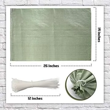 Shappy 100 Pieces Empty Sandbag Heavy Duty Flooding Outdoor Woven Polypropylene Sand Bags with Solid Ties for UV Protection Emergency Situation Roadblock Building Construction, 26 x 14 Inches (Green)