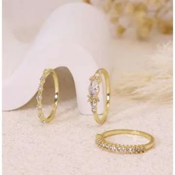 Qyalie Stackable Gold Rings for Women Set Dainty 14K Trendy Gold Plated Non Tarnish Stacking Cubic Zirconia Fashion Ring Jewelry Size 6 7 8 9 10 (3pcs, 8)
