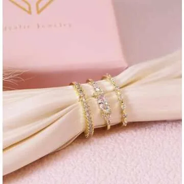 Qyalie Stackable Gold Rings for Women Set Dainty 14K Trendy Gold Plated Non Tarnish Stacking Cubic Zirconia Fashion Ring Jewelry Size 6 7 8 9 10 (3pcs, 8)