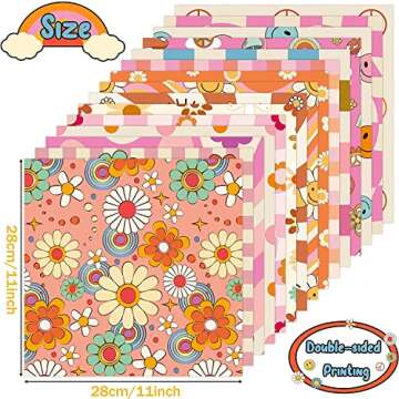 Haooryx 60pcs Groovy Hippie Pattern Paper Retro Boho Rainbow Scrapbook Specialty Paper 11 Inch Double Sided Retro Floral Decorative Paper Giftwrap Decor