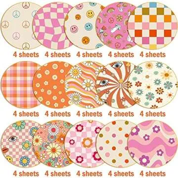 Haooryx 60pcs Groovy Hippie Pattern Paper Retro Boho Rainbow Scrapbook Specialty Paper 11 Inch Double Sided Retro Floral Decorative Paper Giftwrap Decor