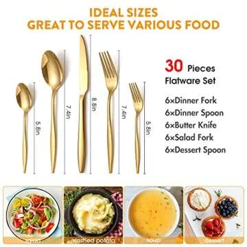 Gold Silverware Set for 6 - 30 Piece Stainless Steel Flatware