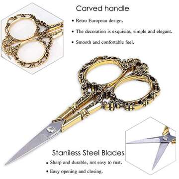 BIHRTC Vintage European Style Plum Blossom Scissors for Embroidery, Sewing, Craft, Art Work & Everyday Use (Gold)