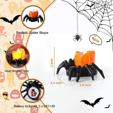 YBB 6 Pcs Spider Tea Lights for Halloween Fun