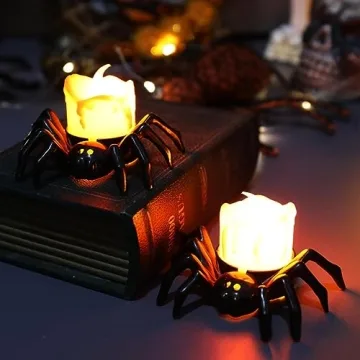 YBB 6 Pcs Spider Tea Lights for Halloween Fun