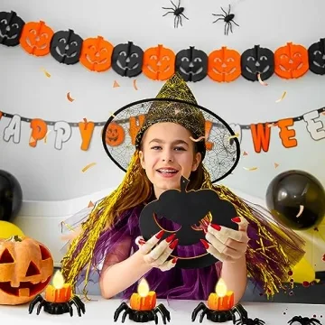 YBB 6 Pcs Spider Tea Lights for Halloween Fun