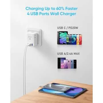 Kakyanill European Travel Plug Adapter Kit, 5ft Detachable Extension Cord with Type C/G/E/F Plug, 4 AC Outlets, 20W USB C Power Delivery, UK Germay France Greece Travel Plug Adapter