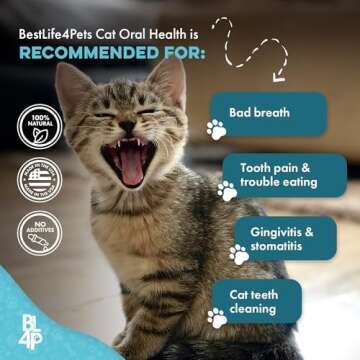 Cat Dental Care & Bad Breath Remedy, Natural Oral Health for Cats Teeth, Mouth, Gums, Daily Cat Breath Freshener, Plaque and Tartar Control Help Gingivitis and Stomatitis, Easy to Use 400 Tiny Pills