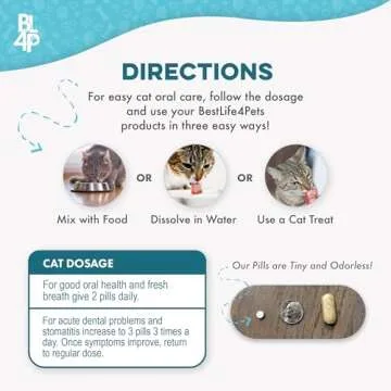Cat Dental Care & Bad Breath Remedy, Natural Oral Health for Cats Teeth, Mouth, Gums, Daily Cat Breath Freshener, Plaque and Tartar Control Help Gingivitis and Stomatitis, Easy to Use 400 Tiny Pills