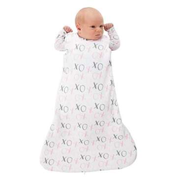 GUNAMUNA Swaddle Sack Transitional Sleeping Bag in Bamboo Rayon 1.0 TOG, for Newborn to 3 Months, Pink XO