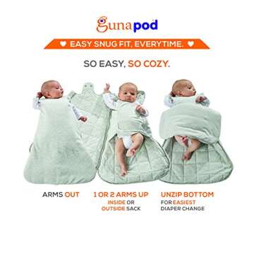 GUNAMUNA Swaddle Sack Transitional Sleeping Bag in Bamboo Rayon 1.0 TOG, for Newborn to 3 Months, Pink XO